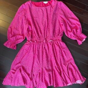 Chic Soul Vibrant Bright Pink Long Sleeve Polka Dot Dress 3X